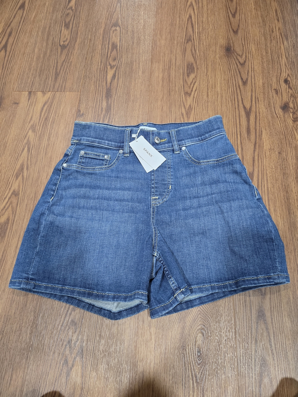 SPANX Blue High-Rise Denim Shorts